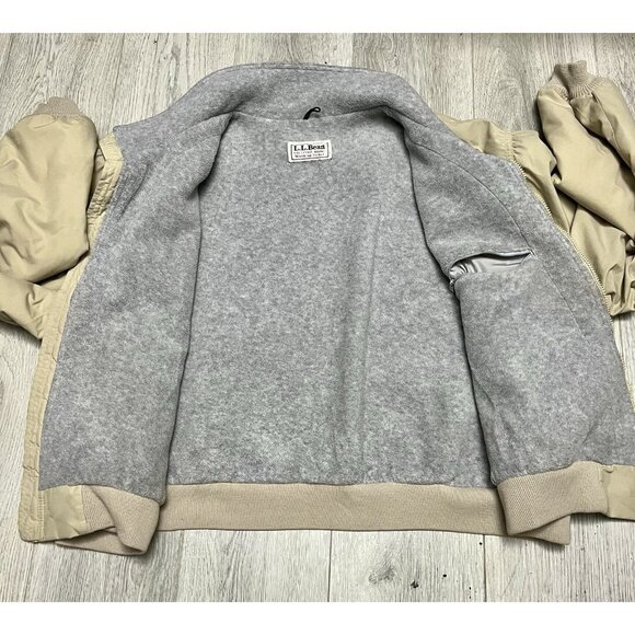Vintage LL Bean Khaki Tan Nylon Fleece Lined Zip Warm-Up Jacket Men’s Size M/L - Picture 3 of 6